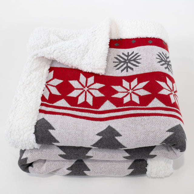 Bank Sierdeken - Gebreid Kerst Fairisle Rood 03