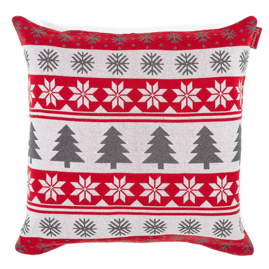 Extra Grote Kussenhoes 70 x 70cm - Gebreid Kerst Fairisle Rood 01