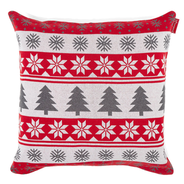 Extra Grote Kussenhoes 70 x 70cm - Gebreid Kerst Fairisle Rood 01