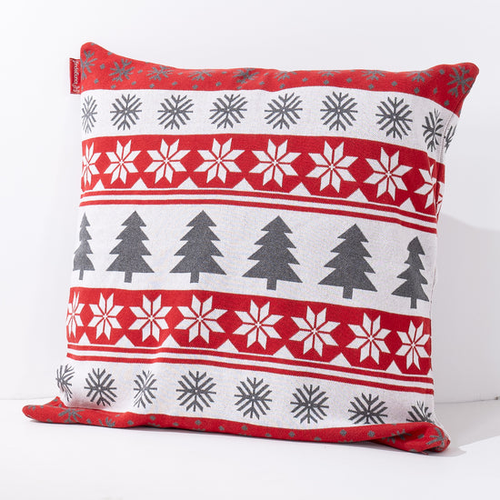 Extra Grote Kussenhoes 70 x 70cm - Gebreid Kerst Fairisle Rood 02