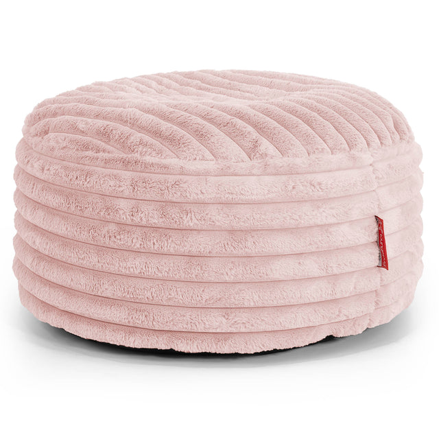 Ronde Poef - Ultra Pluche Corduroy Stoffig Roze 01