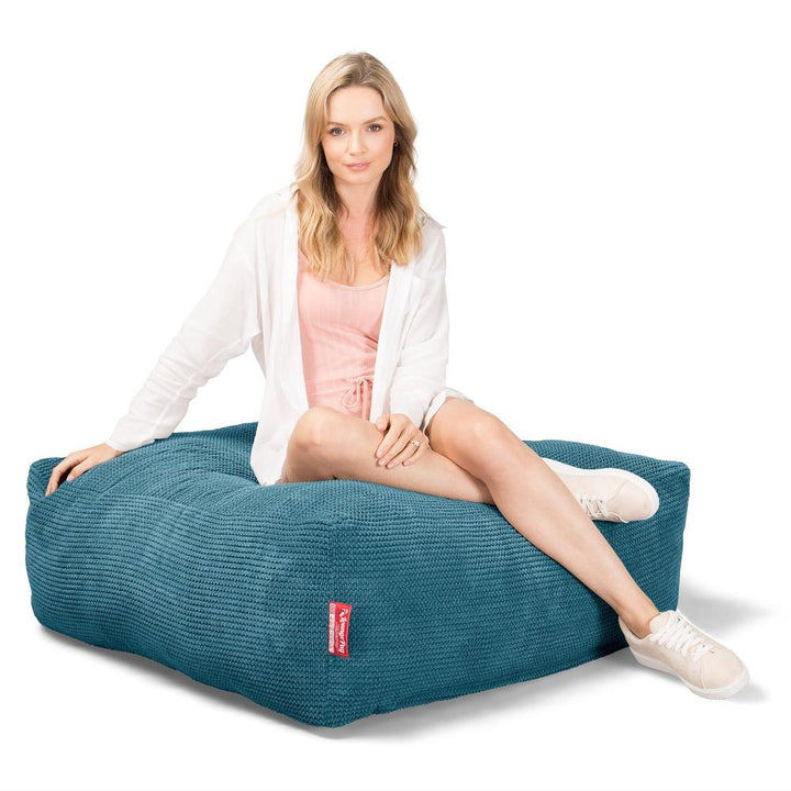 LOUNGE PUG, CloudSac 250, Zitzak Poef Voetenbank met Vezel-latex Vlokvulling, Pompom Petrol